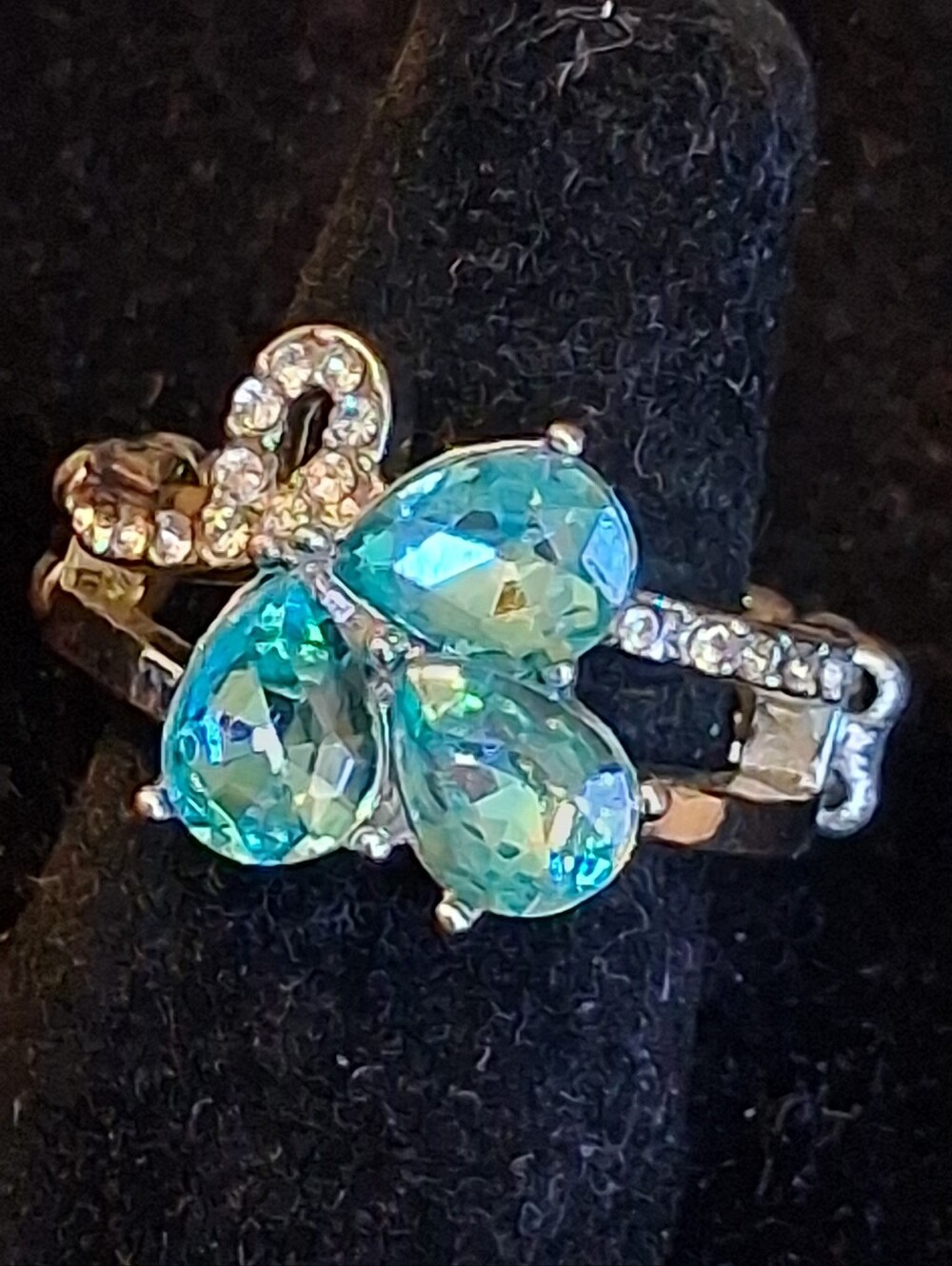 Paparazzi Elegant Blue Teardrop Crystal  Silvertone Stretch Ring